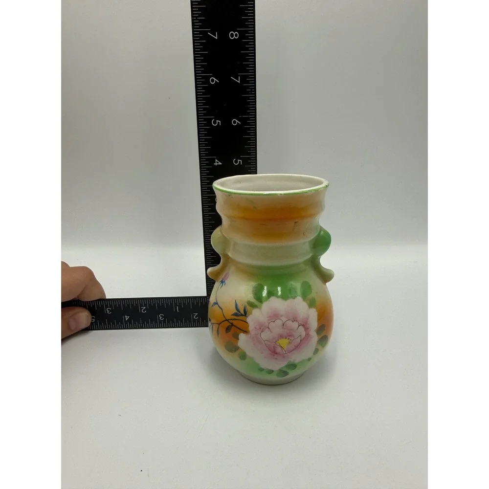 Vtg Made in Japan Porcelain Bud Vase Hand Painted Pink Floral 4.25